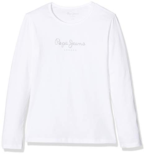 Pepe Jeans Hana Glitter L/s Camiseta, Blanco (White 800), 8 años (Talla del Fabricante: 8) para Niñas