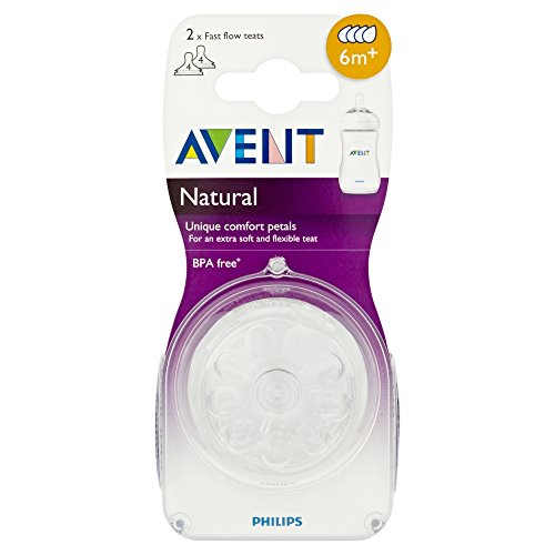 Philips Avent Natural SCF654/27 - Tetina para biberón, Silicona, flujo rapido con 4 agujeros, 6m+, paquete de 2