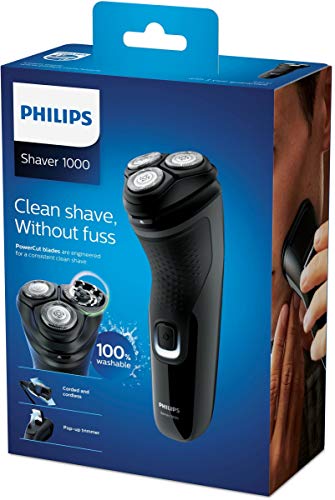 Philips S1231/41 Afeitadora Serie 1000 * Sistema cuchillas PowerCut *Cortapatillas integrado *Cabezales pivotantes 4 direcciones *Fácil Limpieza (One touch open)