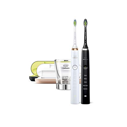 Philips Sonicare Diamond Clean HX9392/39 - Pack 2 Cepillos de Dientes Electricos Recargables, 5 Modos, 2 Cabezales, Vaso Cargador, Estuche USB, Color Negro, Blanco y Rosa