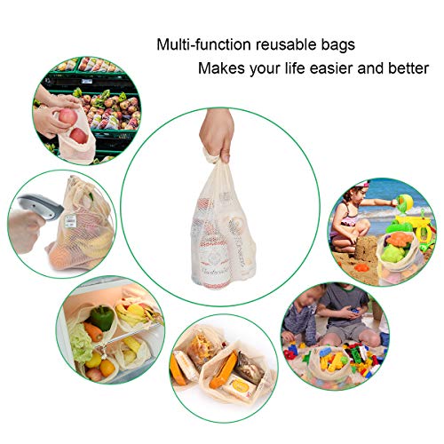 Philorn 10 Reutilizable Producir Bolsas 100% Algodón Bolsas de la Compra Reutilizables Bolsas de Malla para Fruta Vegetal Lavable Totalizador de compras