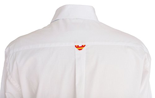 Pi2010 Camisa Bandera de España Hombre Blanco con Cuadro escoces, Fabricado en España Talla L