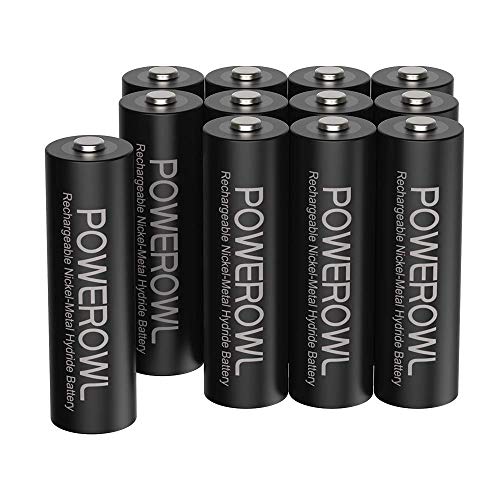 Pilas AA Recargable POWEROWL Alta Capacidad 2800mAh 1.2V Pilas Recargables AA NI-MH Diámetro 14.4mm Baja Autodescarga (Precarga 12 Piezas, Recargable Aproximadamente 1200 Veces)