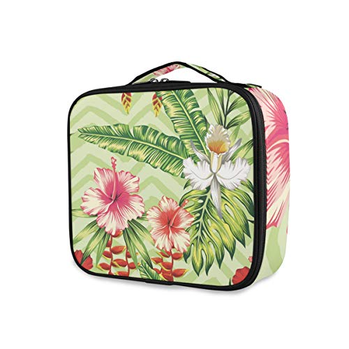 Plátano de viaje Hojas y flores de palma Hibisco rosado rojo Orquídea blanca Bolsa de maquillaje portátil para niñas Herramientas Estuche de tren cosmético Bolsa de aseo Almacenamiento