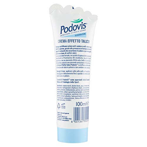 Podovis - Crema efecto talco, absorbe el sudor y previene la formación de malos olores, propiedades hidratantes, sensación de frescor, 100 ml