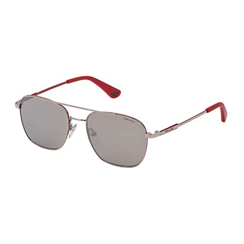 Police - Gafas de sol denver JR 1 Junior paladio rojo brillante lentes Smoke Mirror Silver SK558 N54X 50-17-135