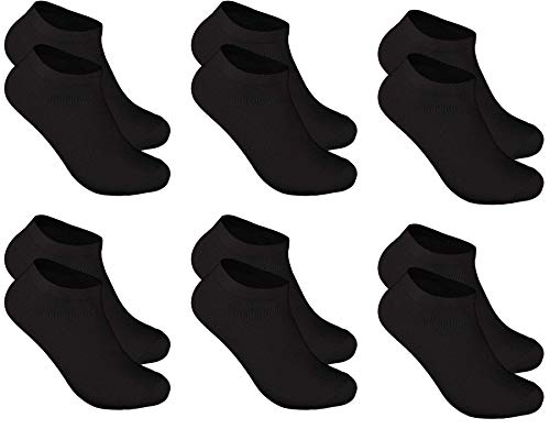 Poligono Calcetines Cortos para Hombre y Mujer, Medias Deportivas de Algodón, Calcetines Tobilleros Transpirables, Negro, Paquete de 12, EU 40-46