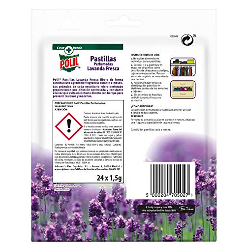 Polil Raid Pastillas Perfumadas Antipolillas Protector de ropa, Lavanda, 24 unidades