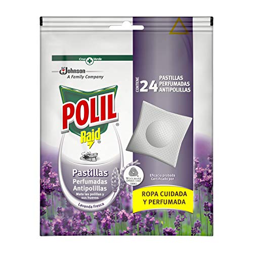 Polil Raid Pastillas Perfumadas Antipolillas Protector de ropa, Lavanda, Pack de 6 x 24 unidades, Total 144 unidades