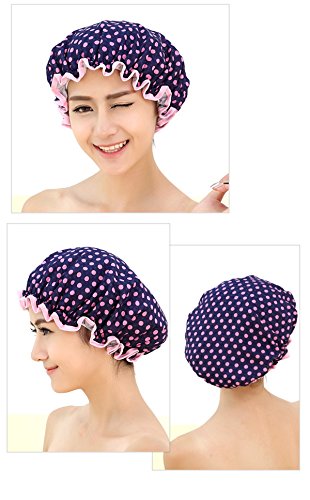 PrettyDate - 3 gorros de ducha de doble capa, elásticos y resistentes al agua - Gorros de baño femeninos para ducha y balneario