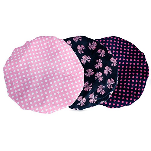 PrettyDate - 3 gorros de ducha de doble capa, elásticos y resistentes al agua - Gorros de baño femeninos para ducha y balneario