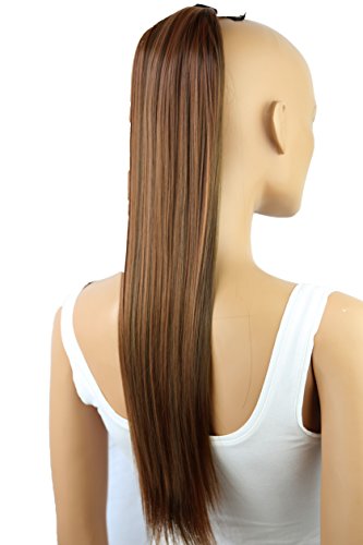 Prettyshop - Extensiones de pelo tipo cola de caballo de 60 cm, resistentes al calor, diseño liso marrone mescolare #9H30 HC27