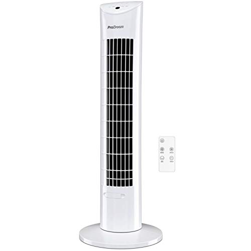 Pro Breeze Ventilador de Torre Oscilante - 60W Con Temporizador y Mando a Distancia, Oscilación de 70° y 3 Modos de Funcionamiento - Altura de 76 cm