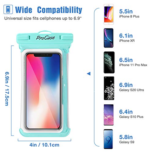 ProCase 2 uds. Funda Estanca Móvil Universal para iPhone SE 2020/iPhone 11 Pro Max/XS/XR/X/8/7, Galaxy Note10+/S20 Ultra/S10e/S9+, Huawei Xiaomi Redmi Honor BQ hasta 6,9" -Turquesa/Negro