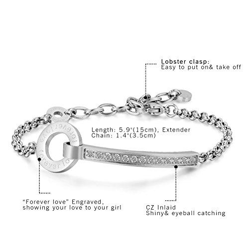 Pulsera Mujer Forever Love Acero Inoxidable Brazalete Deligado Ajustable Amor Regalo San Valentin Navidad para Amor Aniversario Boda