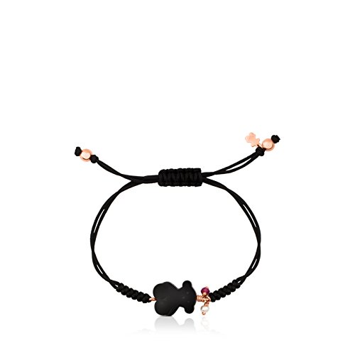 Pulsera TOUS New Tibet de plata vermeil rosa y onix con perla y rubí con cordón negro