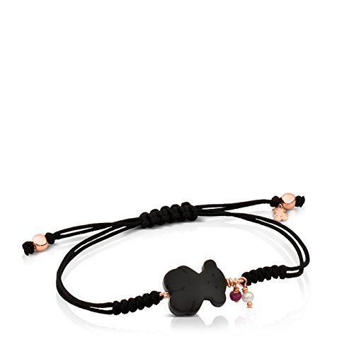 Pulsera TOUS New Tibet de plata vermeil rosa y onix con perla y rubí con cordón negro