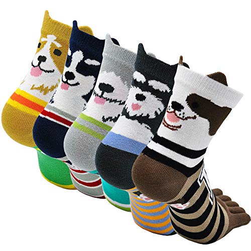 PUTUO Mujer cinco calcetines de los dedos, Algodón Calcetines de Animales Lindos para Mujer Calcetines de Divertidos Ocasionales, 4/5 pares (Multicolor 4-5 pares)