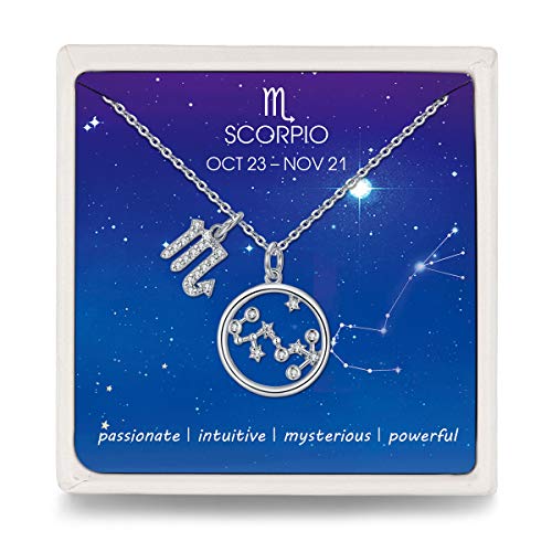 Qings Escorpio Collar de Constelación Zodiaco Plata Esterlina Colgante Mujer