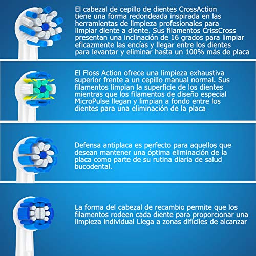 QLEBAO16 Recambios Cepillos Electricos para Braun Oral B, 4 Sensitive clean, 4 Precision Clean, 4 Flossclean, 4 Crossclean, Cabezales de Cepillo de Dientes (Blanco)