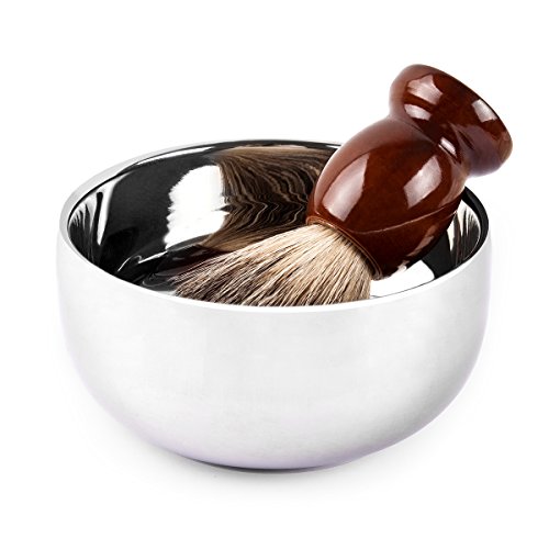 QSHAVE Cuenco para espuma de afeitar de acero inoxidable con tapa, 10 cm de diámetro, profundo, chapado en cromo, 1 unidad