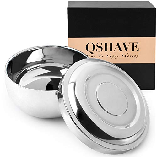 QSHAVE Cuenco para espuma de afeitar de acero inoxidable con tapa, 10 cm de diámetro, profundo, chapado en cromo, 1 unidad