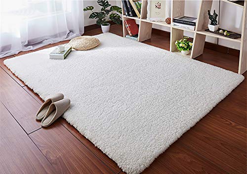 QUANHAO Alfombra Salon Grandes Shaggy - Alfombras Dormitorio Modernas Pelo Largo Lavables - para Comedor, Dormitorio, Pasillo y Habitación Juvenil (lechoso, 80x120cm)