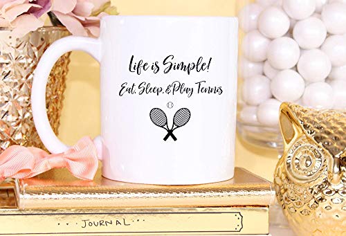 Rae Esthe Taza de café La Vida es Simple Comer Dormir y Jugar Tenis Vaso de cerámica Blanca Café Taza de té Taza para Navidad Festival de Acción de Gracias