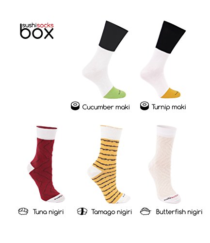 Rainbow Socks - Mujer Hombre Calcetines Sushi Pampanito Tamago Atún 2x Maki - 5 Pares - Tamaño 41-46