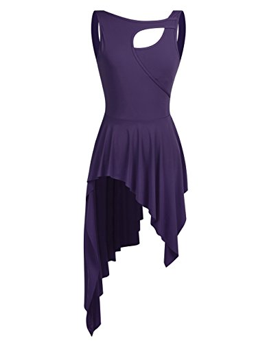 ranrann Vestido de Danza Ballet para Mujer Asimétrico Vestido de Baile Lírico Latino Traje de Tango Rumba Oriental Leotardo Body de Gimnasia Dancewear Morado M