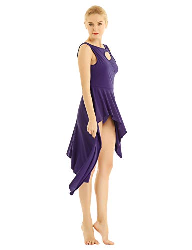 ranrann Vestido de Danza Ballet para Mujer Asimétrico Vestido de Baile Lírico Latino Traje de Tango Rumba Oriental Leotardo Body de Gimnasia Dancewear Morado M