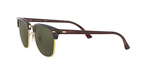 Ray-Ban RayBan Clubmaster Gafas de sol, Marrón (Tortoise Frame With Gold Rim and Green G/15 Lenses), 55.0 Unisex Adulto