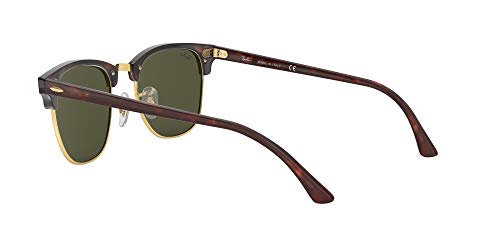 Ray-Ban RayBan Clubmaster Gafas de sol, Marrón (Tortoise Frame With Gold Rim and Green G/15 Lenses), 55.0 Unisex Adulto