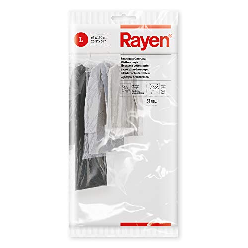 Rayen - Funda de ropa para armario. Pack de 3 bolsas transperentes para guardar ropa. Protectores de ropa antipolvo. 65 x 150 cm. Transparente