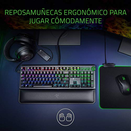 Razer Blackwidow Elite - Teclado Gaming,Teclado Mecánico Para Juegos Completo, Dial Digital Multifunción, Reposamuñecas Ergonómico, Teclas Controlables, Memoria Híbrida Integrada, ES Layout, Negro