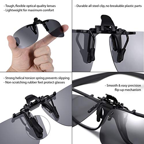 Read Optics Clip-On Sunglasses: Gafas de Sol con Clip Flip-Up para Gafas Graduadas de Hombre y Mujer. Lentes Polarizadas UV400 Protección 100% UV - en Gris Humo, Sin Montura, de Policarbonato