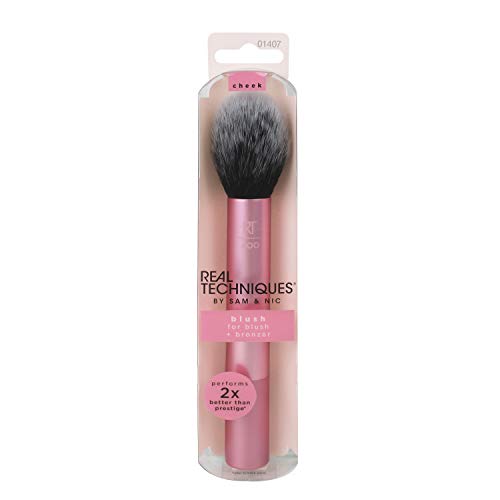 Real Techniques Blush Brush - Brochas de maquillaje faciales (Blush brush, Redondeado, Fino, Sintético, Negro, Rosa, 1 pieza, el embalaje o el manejar pueden variar