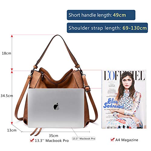 Realer Bolsos de Mujer Hobo Casual Grande Bolso Bandolera Polipiel Bolso Tote Bolso de Hombro Shopper Bolso de Cuero Sintetico Marron