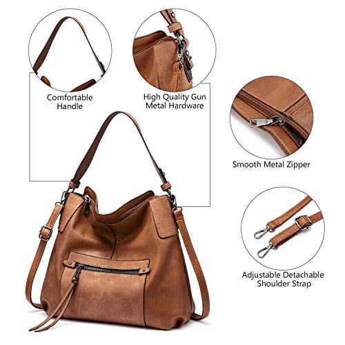 Realer Bolsos de Mujer Hobo Casual Grande Bolso Bandolera Polipiel Bolso Tote Bolso de Hombro Shopper Bolso de Cuero Sintetico Marron