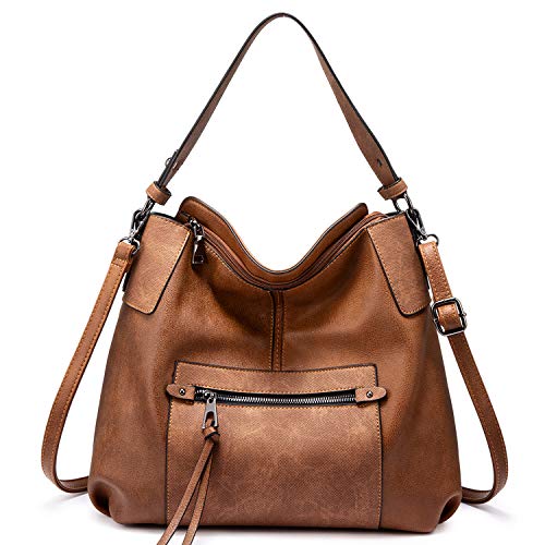 Realer Bolsos de Mujer Hobo Casual Grande Bolso Bandolera Polipiel Bolso Tote Bolso de Hombro Shopper Bolso de Cuero Sintetico Marron