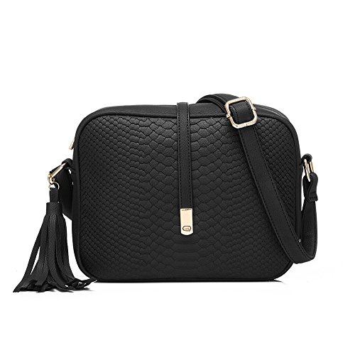 Realer Pequeño cuero Crossbody monederos y bolsos con correa para el hombro para la Mujer Negro