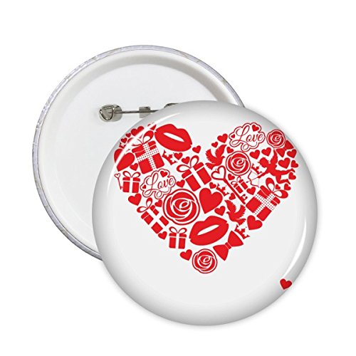 Regalo del día de San Valentín rojo señal de forma de corazón con rosa labios ángulo pajarita palomas y amor ilustración pattern Round pins Badge botón ropa decoración 5pcs