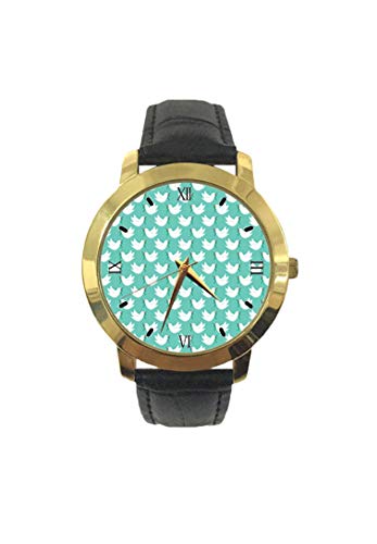 Reloj de Pulsera para Hombre con diseño de Palomas Blancas con Ramas de Oliva, símbolo Antiguo de Esperanza de Paz y Pastel, Correa de Piel de Cuarzo, Reloj de Ocio