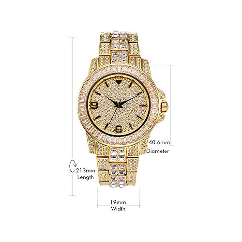 Reloj Diamond Diamond Watch con Reloj de Hip Hop Completo para Hombres Bling Bling Reloj de Diamantes simulado Reloj (Oro)