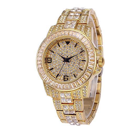 Reloj Diamond Diamond Watch con Reloj de Hip Hop Completo para Hombres Bling Bling Reloj de Diamantes simulado Reloj (Oro)