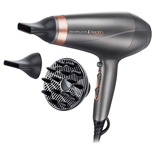 Remington AC8820 Keratin Protect - Secador de Pelo Profesional, Secador Iónico, 2 Concentradores y Difusor, 2200 W, Gris