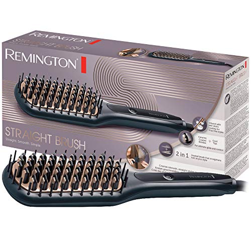 Remington CB7400 - Cepillo Alisador, Cerámica Avanzada Antiestática, 2 en 1 Cepilla y Alisa, 3 Ajustes, Negro