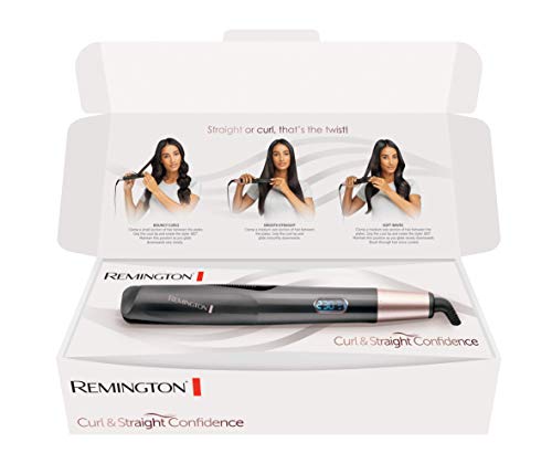 Remington Curl & Straight Confidence S6606B - Plancha de pelo, alisador y rizador 2 en 1, cerámica, digital, resultados profesionales, gris