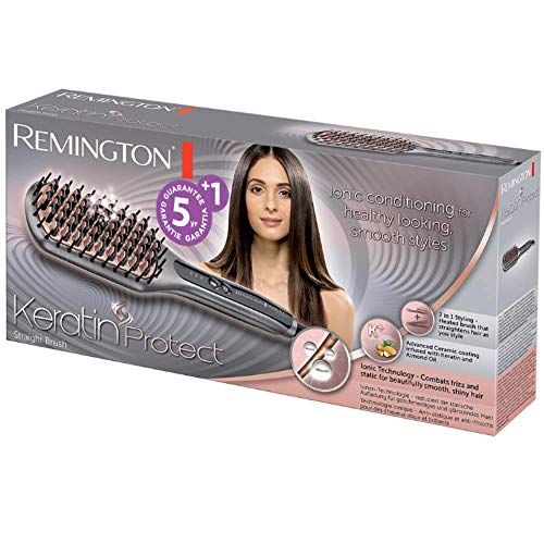 Remington Keratin Protect Straight CB7480 - Cepillo alisador, Cerdas de Cerámica, Keratina y Aceite de Almendras, Gris y Rosa