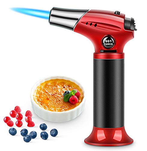 RenFox Soplete de Cocina Recargable Profesional Antorcha de Cocina Antorcha Butano Encendedor Culinario con Cerradura de Seguridad y Llama Ajustable para Brulée Crema, Postres, Cámping, Soldadura